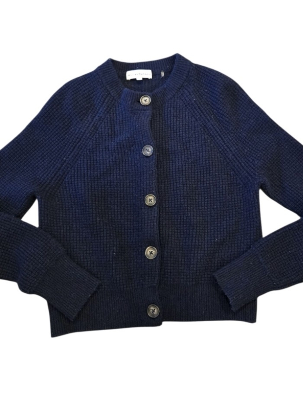 White + Warren Cashmere Waffle Cardigan in navy XS